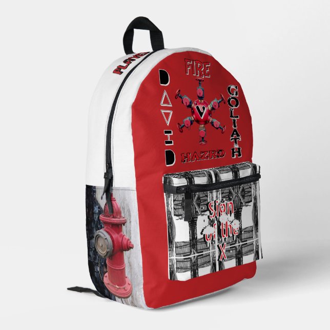 Rotes Zeichen der Zeit  Bedruckter Rucksack (Rückseitige Ecke links)