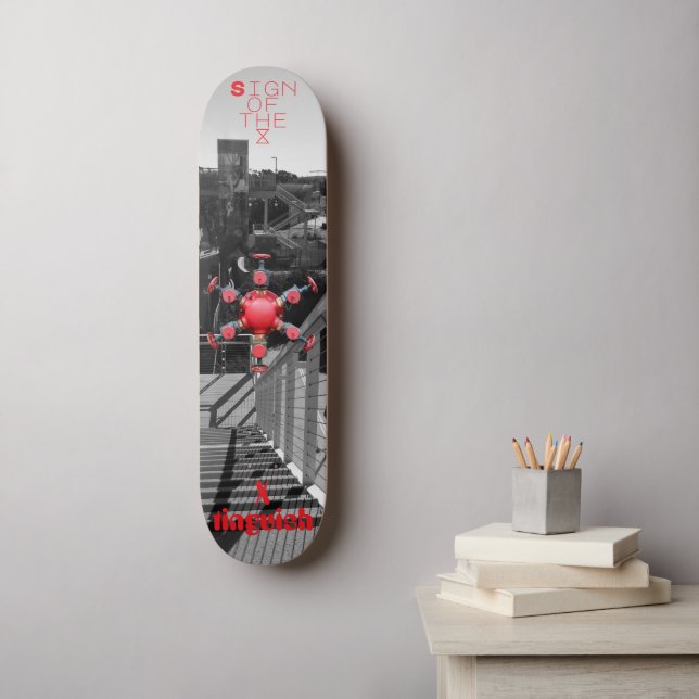 Rotes Zeichen der Zeit Skateboard (Wandkunst)
