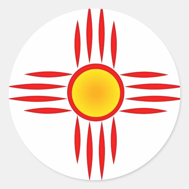 Rotes Zia mit gelbem Zentrum Runder Aufkleber (Vorderseite)