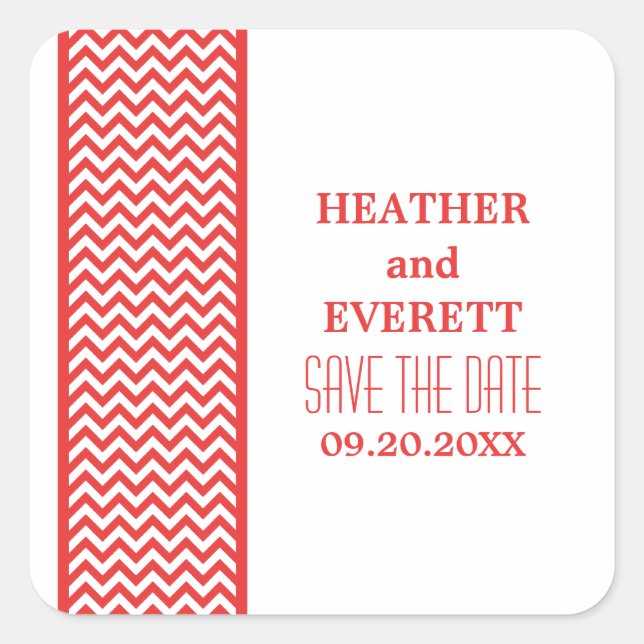 Rotes Zickzack Border Save the Date Stickers (Vorderseite)