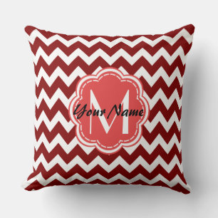 Rotes Zickzack florales Monogramm, Personalisierte Kissen