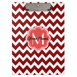 Rotes Zickzack florales Monogramm, Personalisierte Klemmbrett