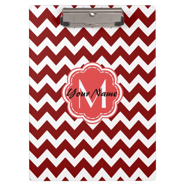 Rotes Zickzack florales Monogramm, Personalisierte Klemmbrett (Vorderseite)
