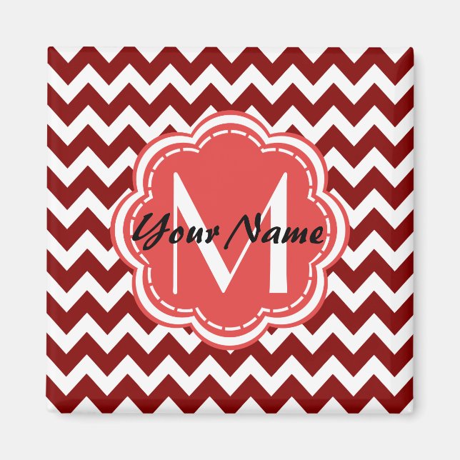 Rotes Zickzack florales Monogramm, Personalisierte Magnet (Vorne)