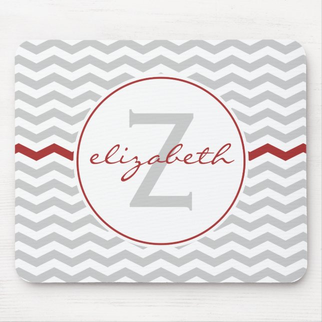 Rotes Zickzack Monogramm Mousepad (Vorne)