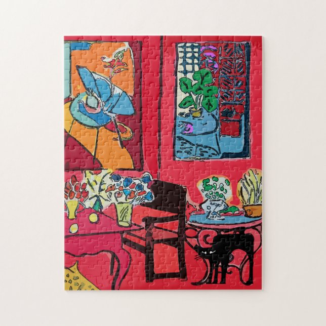 Rotes Zimmer mit Schwarzer Katze Puzzle (Vertikal)