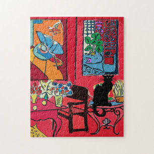 Rotes Zimmer mit Schwarzer Katze Puzzle