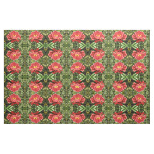Rotes Zinnia Gemustertes Gewebe Stoff