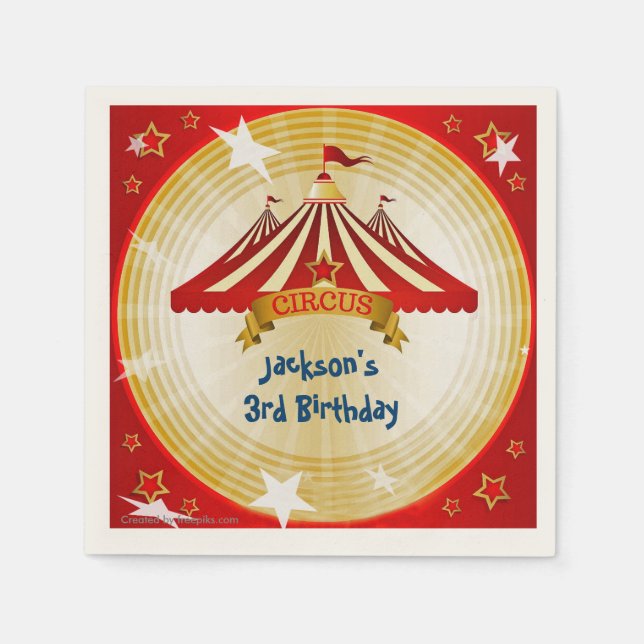 Rotes Zirkuszelt, Benutzerdefiniert, Geburtstag Serviette (Vorderseite)