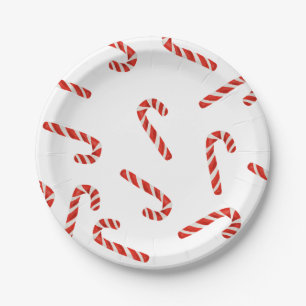 Rotes Zuckerstange-Aquarell-Feiertags-Muster Pappteller