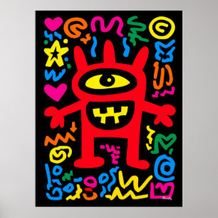 Rotes Zyklopen-Alien – Funky-Neon-Pop-Art-Monster Poster