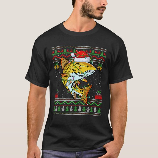 Rotfische Weihnachtsbeleuchtung Santa Ugly Sweater T-Shirt (Vorderseite)