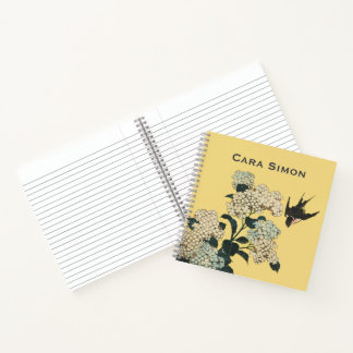 Rotflügel-Schwarzdrossel fliegt zwischen gelben Bl Notizbuch