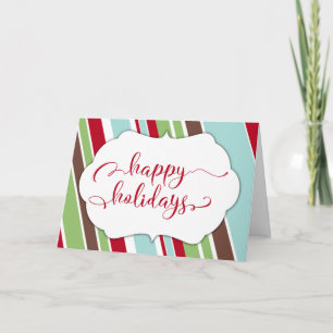 Rotfröhliche Holidays Typografie mit Diagonal Stre Feiertagskarte