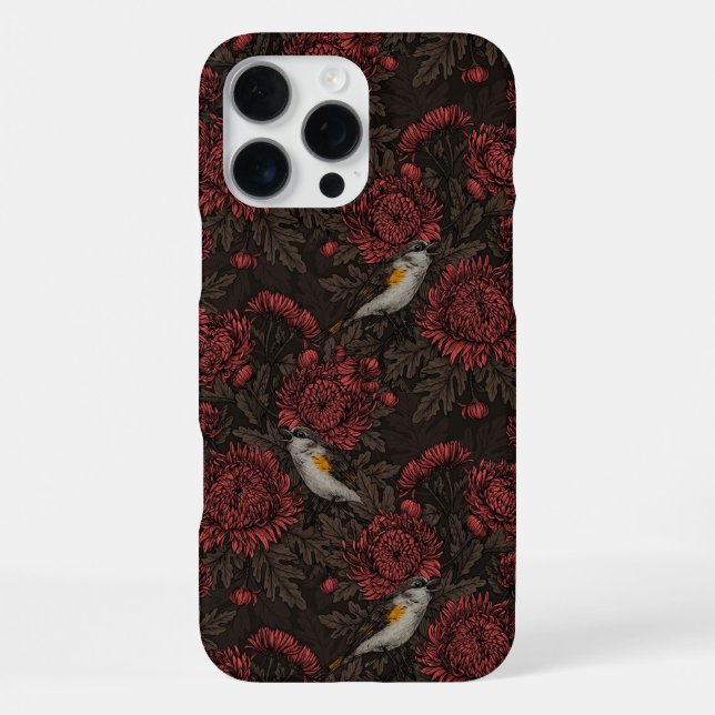 Rotfrüchte in den Chrysanthemen in braun und rot iPhone Hülle (Rückseite)