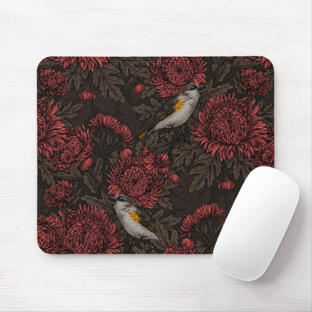 Rotfrüchte in den Chrysanthemen in braun und rot Mousepad (Mit Mouse)