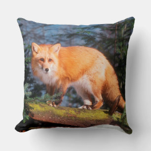 Rotfuchs auf einem Baumstamm Kissen