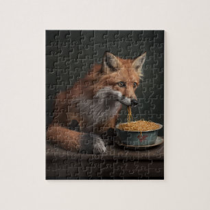Rotfuchs essen eine Schüssel Spaghetti 8X10 Puzzle