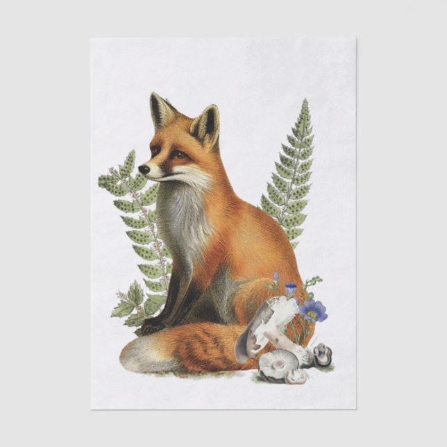 Rotfuchs-Farn-Pilz-Wald-Forst-Decoupage  Seidenpapier (Vorderseite)