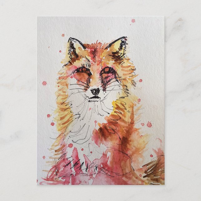 Rotfuchs Füchse Aquarellmalerei Kunst niedlich Postkarte (Vorderseite)