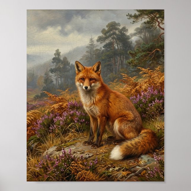 Rotfuchs Herbst Heide Wald Welpen I Poster (Vorne)