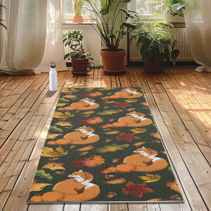 Rotfuchs Herbstlaub Eicheln Grüner Muster Yogamatte