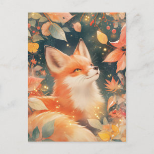 Rotfuchs im goldenen Herbstlaub Postkarte