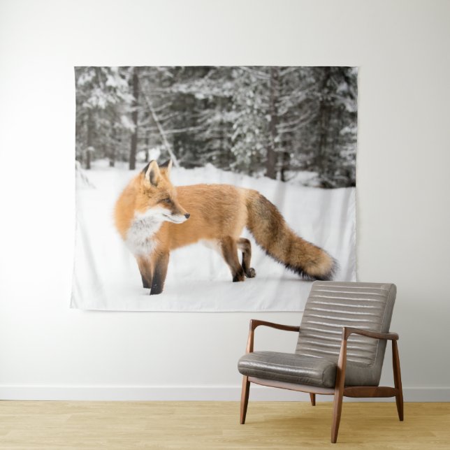 Rotfuchs im weißen Schnee Wandteppich (Beispiel (Horizontal))
