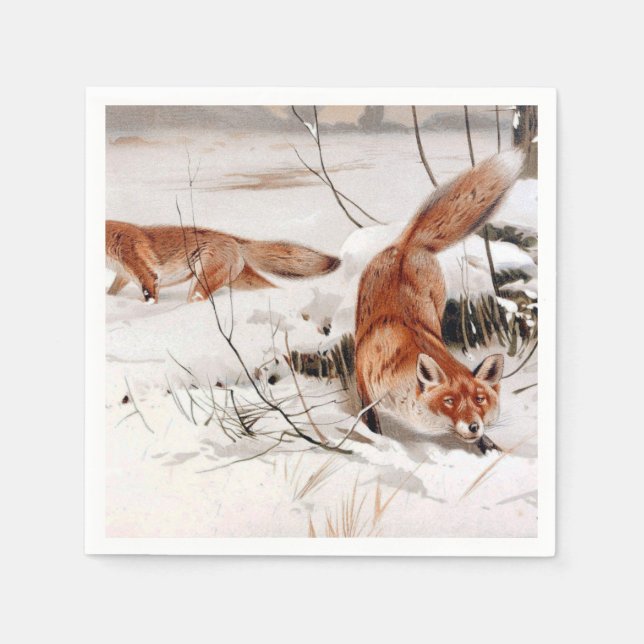 Rotfuchs im Winterschnee (von Wilhelm Kuhnert) Serviette (Vorderseite)