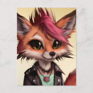 Rotfuchs in einer Lederjacke Punk-Tiere Postkarte