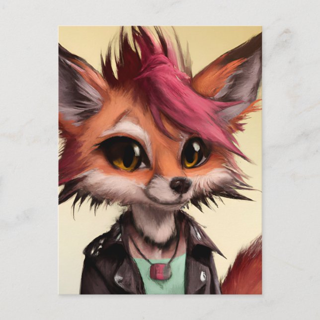 Rotfuchs in einer Lederjacke Punk-Tiere Postkarte (Vorderseite)