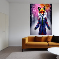 Rotfuchs in Uniform und Feuerwerk | AI Art Poster