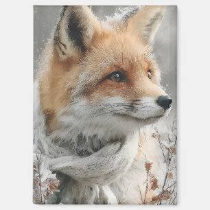 Rotfuchs mit gestricktem Schal in einem schneereic Magnet