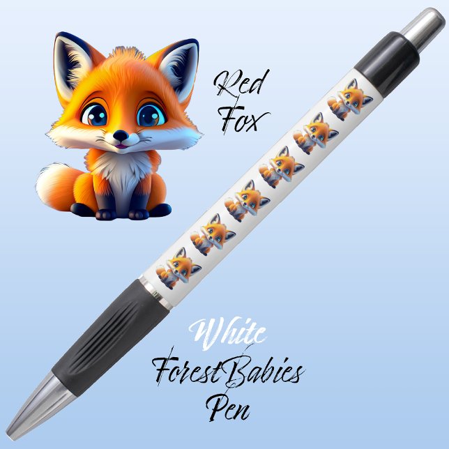 Rotfuchs, Niedlicher, einzigartiger Whimsischer Wa Kugelschreiber (Cute Whimsical Red Fox Cartoon Graphic, white ForestBabies Pen 🦊)