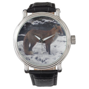 Rotfuchs Schneewald Wildnis Wald Tier Kunst Armbanduhr