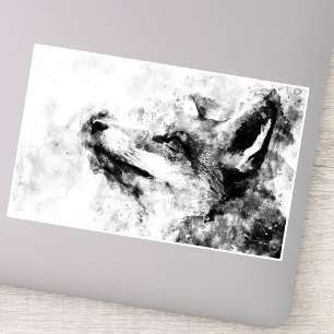 Rotfuchs Schwarz und Weiß Aquarell 01 Aufkleber