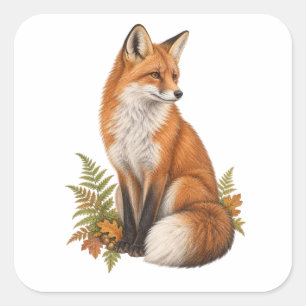 Rotfuchs und Eichenblätter für ein Naturtagebuch Quadratischer Aufkleber