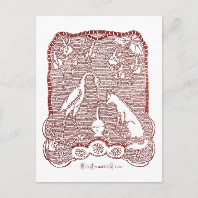 Rotfuchs und Kran Postkarte (Vorderseite)