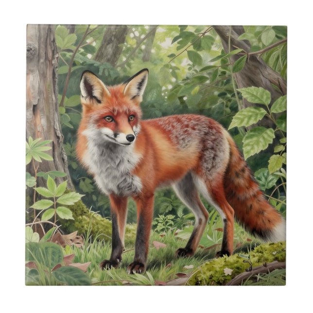 Rotfuchs-Wald-Wildnisporträt Fliese (Vorderseite)