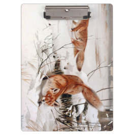 Rotfüchse im Schnee im Winter (von Wilhelm Kuhnert Klemmbrett