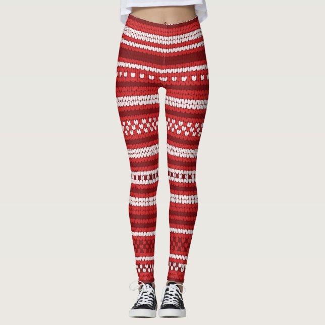 Rotgekneteter Strick Sweater Holiday Leggings (Vorderseite)
