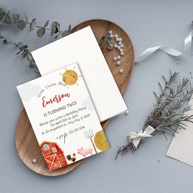 Rotgelbe Farm Wasserfarbener Niedliche Geburtstag  Einladung (Red Yellow Farm Watercolor Cute Birthday Invite)