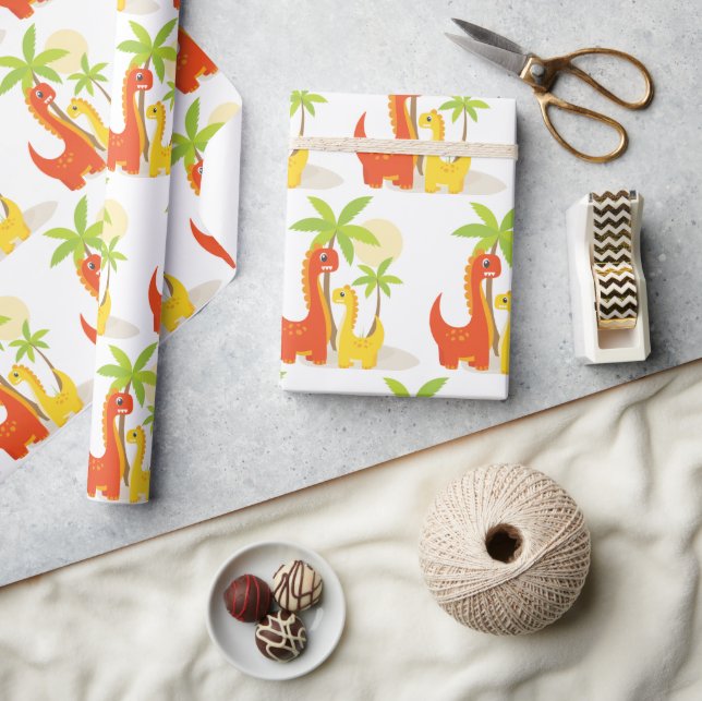 Rotgelbes Dinosaurier-Umschlagpapier für Geschenke Geschenkpapier (Kunsthandwerk)