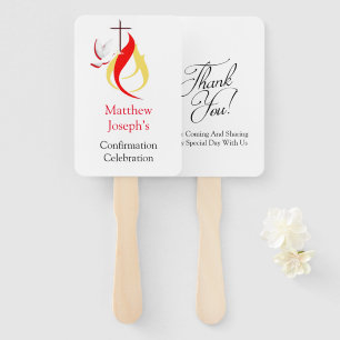 Rotgelbes Feuertaubenkreuz-Bestätigung bestellbar Fächer