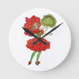 Rotgeranuhr-Blume Runde Wanduhr