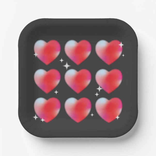 Rotglühende Herzen, Valentinstag Pappteller (Vorderseite)