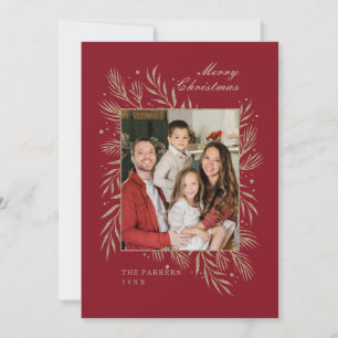 Rotgold-Blätter Familien-Fotobild Weihnachtskarte Feiertagskarte