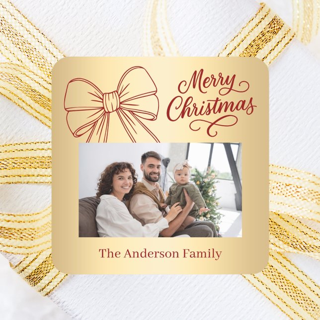 Rotgold-Bug Foto Weihnachten Quadratischer Aufkleber (Von Creator hochgeladen)