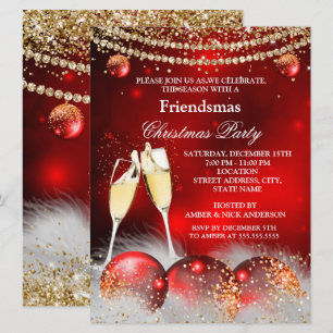 Rotgold Champagner Friendsmas Weihnachtsfeier Einladung