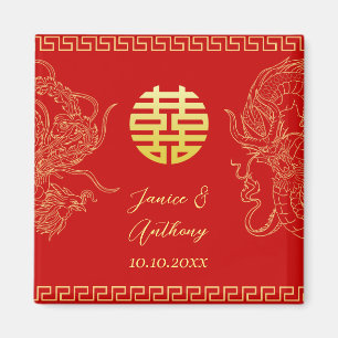 Rotgold Chinesische Hochzeitsdrache und Phönix Magnet